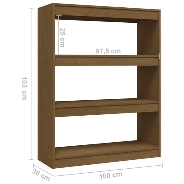 vidaXL Bokhylle/romdeler honningbrun 100x30x103 cm heltre furu