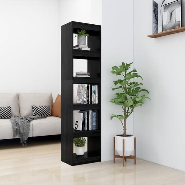 vidaXL bogreol/rumdeler 40x30x167,5 cm massivt fyrretræ sort
