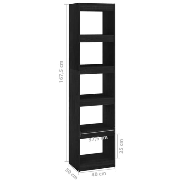 vidaXL bogreol/rumdeler 40x30x167,5 cm massivt fyrretræ sort