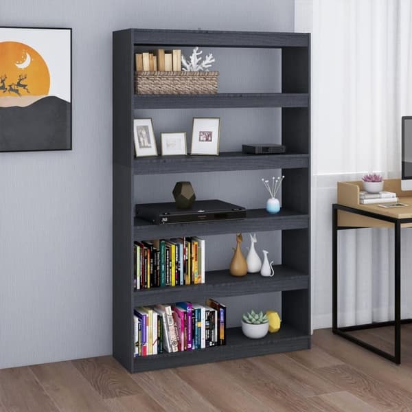 vidaXL Kirjahylly/tilanjakaja harmaa 100x30x167,5 cm täysi mänty