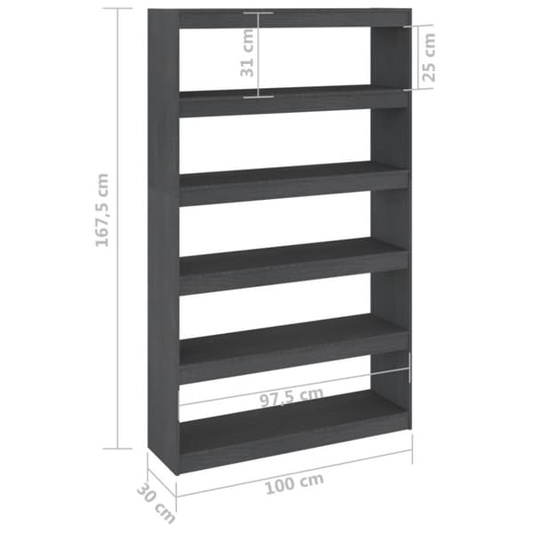 vidaXL Bokhylle/romdeler grå 100x30x167,5 cm heltre furu
