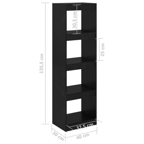 vidaXL bogreol/rumdeler 40x30x135,5 cm fyrretræ sort