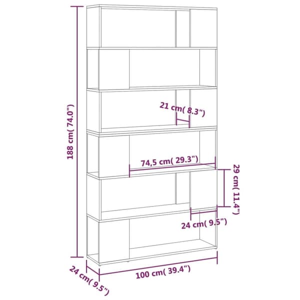 vidaXL bogreol/rumdeler 100x24x188 cm sort