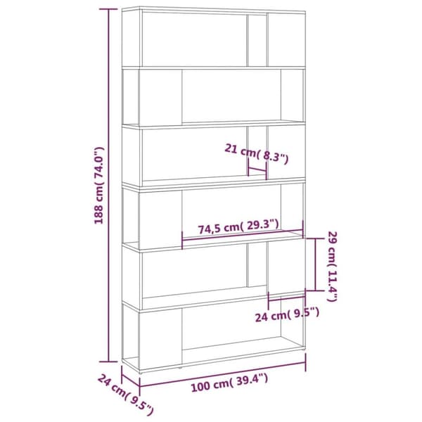 vidaXL bogskab/rumdeler 100x24x188 cm spånplade sonoma-eg