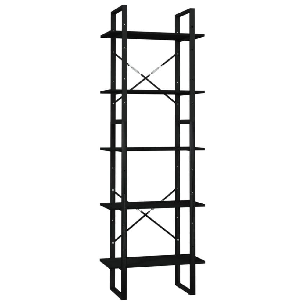 vidaXL Bokhylla med 5 hyllplan svart 60x30x175 cm furu