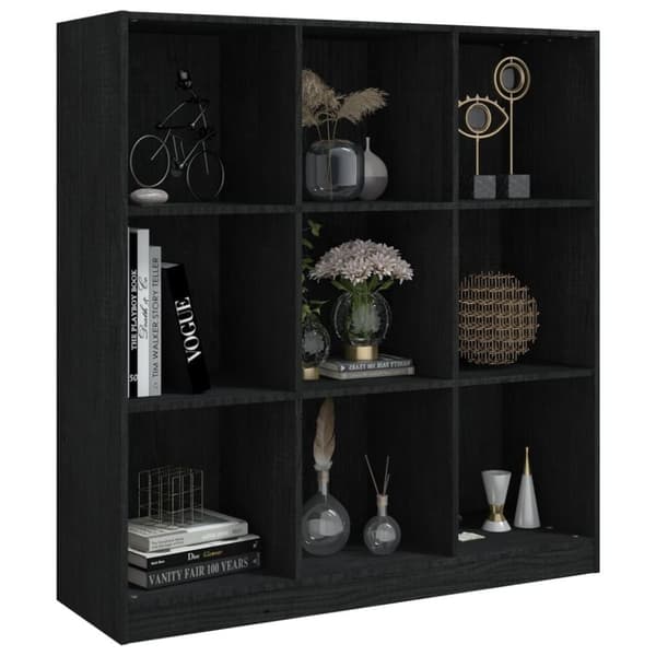 vidaXL Bokhylla/rumsavdelare 104x33,5x110 cm massiv furu svart