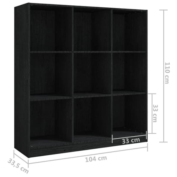 vidaXL Bokhylla/rumsavdelare 104x33,5x110 cm massiv furu svart