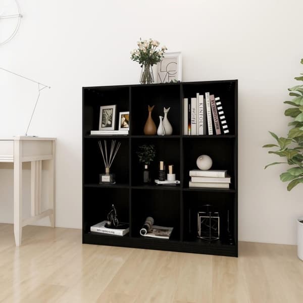 vidaXL Bokhylla/rumsavdelare 104x33,5x110 cm massiv furu svart
