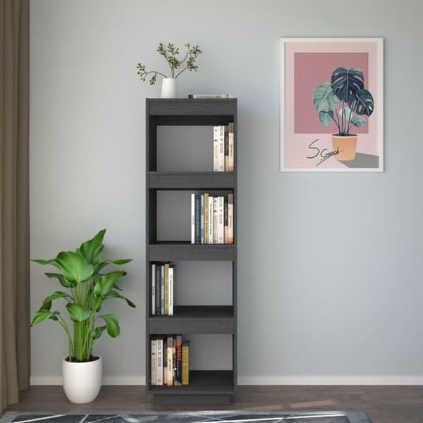 vidaXL bogreol/rumdeler 40x35x135 cm massivt fyrretræ grå