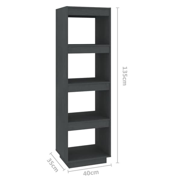 vidaXL bogreol/rumdeler 40x35x135 cm massivt fyrretræ grå