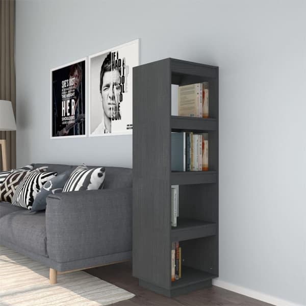 vidaXL bogreol/rumdeler 40x35x135 cm massivt fyrretræ grå
