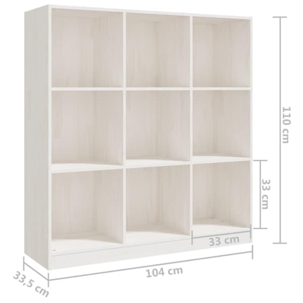 vidaXL bogskab/rumdeler 104x33,5x110 cm massivt fyrretræ hvid