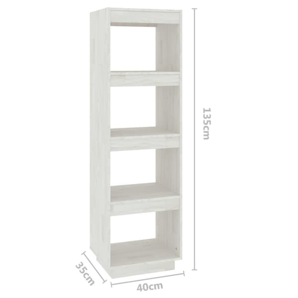 vidaXL bogreol/rumdeler 40x35x135 cm massivt fyrretræ hvid