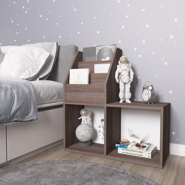 vidaXL Tidningsställ för barn grå och sonoma-ek 71x30x78,5cm spånskiva