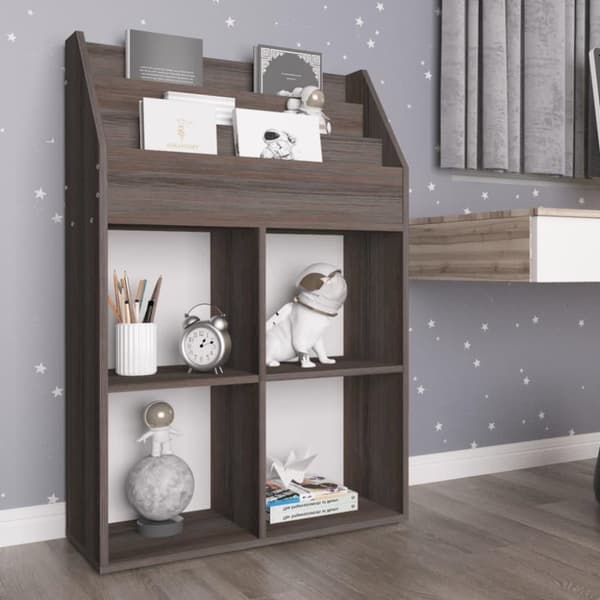 vidaXL Tidningsställ för barn grå och sonoma-ek 71x30x114 cm spånskiva