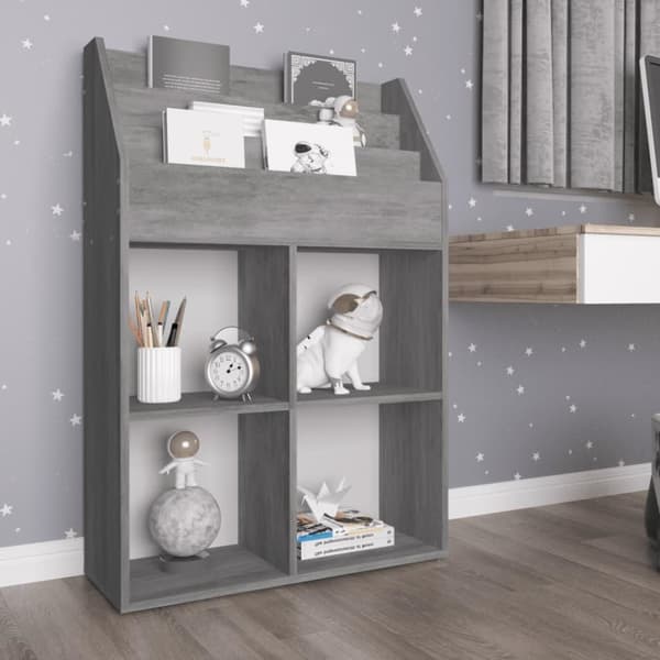 vidaXL Tidningsställ för barn betonggrå 71x30x114 cm spånskiva