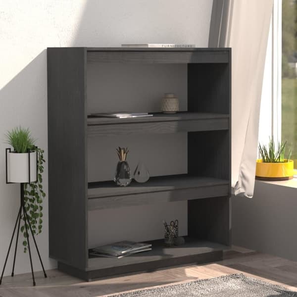 vidaXL bogreol/rumdeler 80x35x103 cm massivt fyrretræ grå