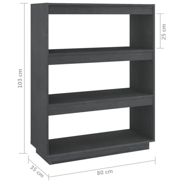 vidaXL bogreol/rumdeler 80x35x103 cm massivt fyrretræ grå
