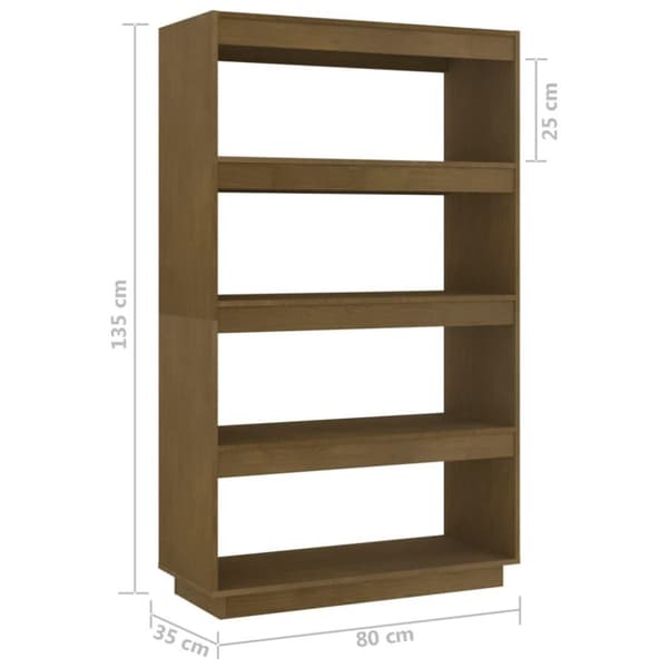 vidaXL bogreol/rumdeler 80x35x135 cm massivt fyrretræ gyldenbrun