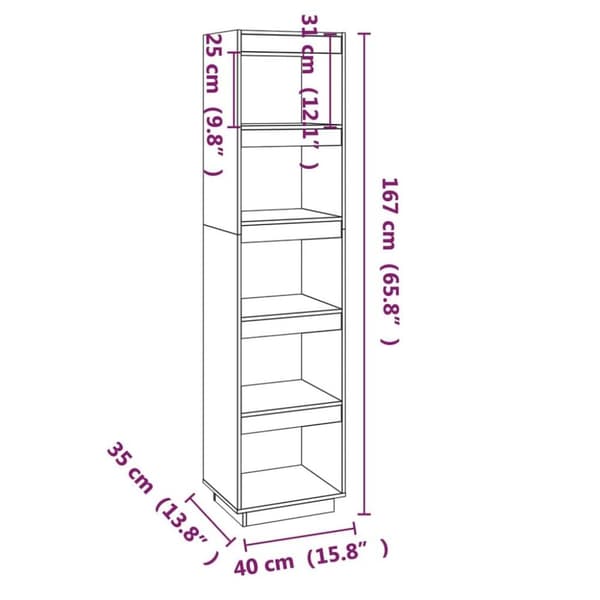 vidaXL Bokhylle/romdeler 40x35x167 cm heltre furu