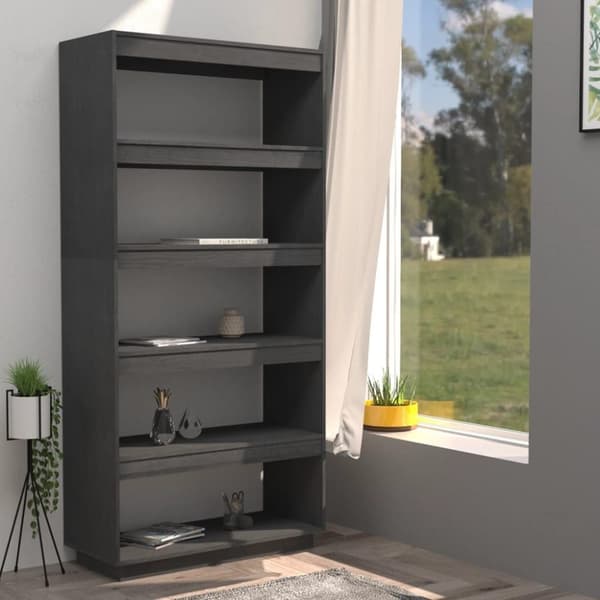 vidaXL bogreol/rumdeler 80x35x167 cm massivt fyrretræ grå
