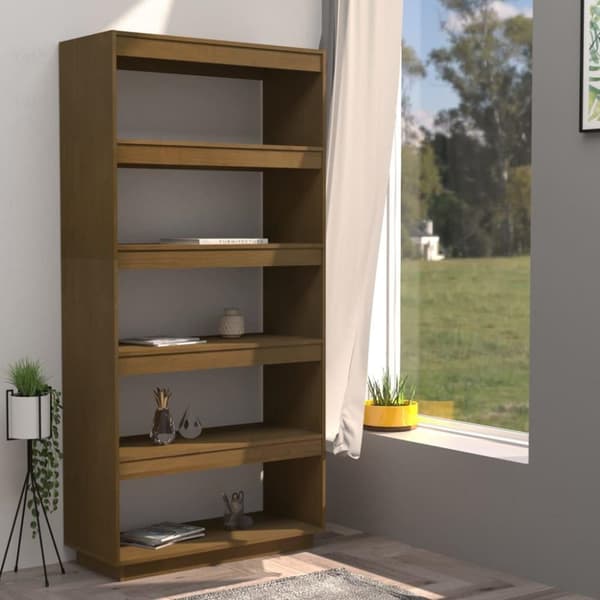 vidaXL bogreol/rumdeler 80x35x167 cm massivt fyrretræ gyldenbrun