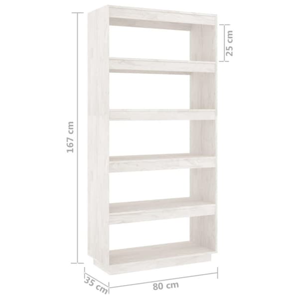 vidaXL bogreol/rumdeler 80x35x167 cm massivt fyrretræ hvid