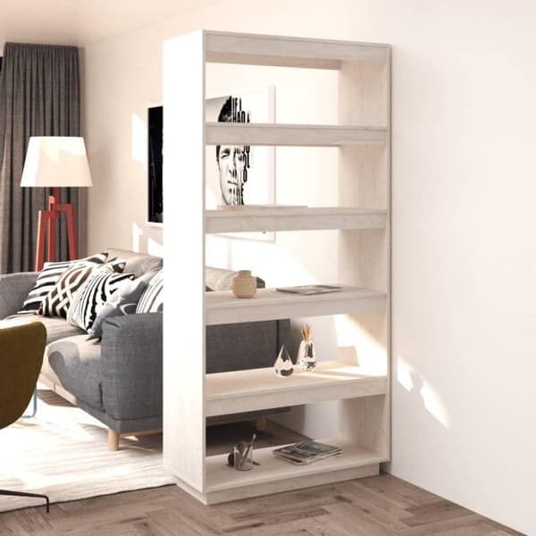 vidaXL bogreol/rumdeler 80x35x167 cm massivt fyrretræ hvid