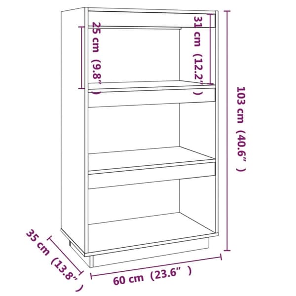 vidaXL Bokhylla/rumsavdelare 60x35x103 cm massiv furu