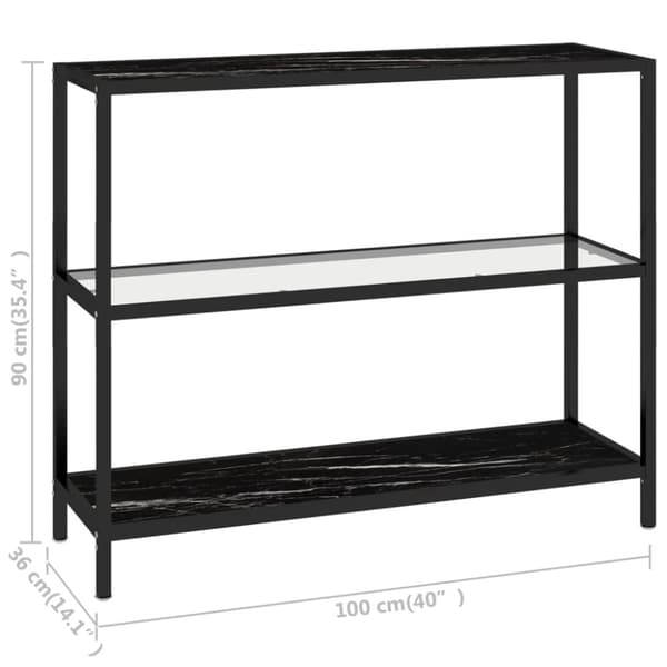 vidaXL Hylly läpinäkyvä ja musta marmori 100x36x90 cm lasi