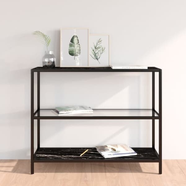 vidaXL Hylly läpinäkyvä ja musta marmori 100x36x90 cm lasi