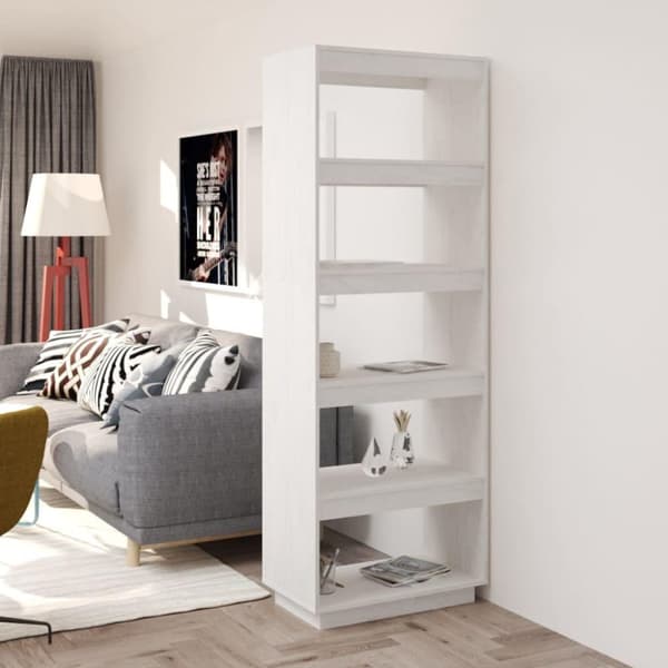 vidaXL Bokhylla/rumsavdelare vit 60x35x167 cm massiv furu