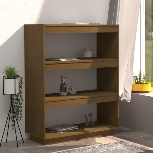 vidaXL bogreol/rumdeler 80x35x103 cm massivt fyrretræ gyldenbrun