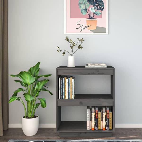 vidaXL Bokhylla grå 60x35x71 cm massiv furu