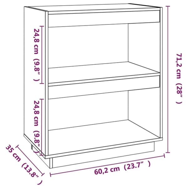 vidaXL Bokhylla grå 60x35x71 cm massiv furu