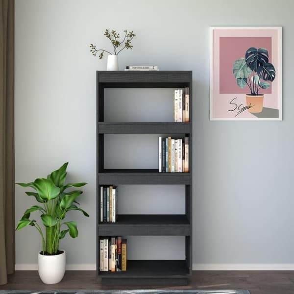 vidaXL bogreol/rumdeler 60x35x135 cm massivt fyrretræ grå