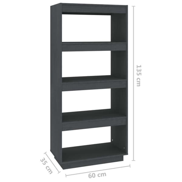 vidaXL bogreol/rumdeler 60x35x135 cm massivt fyrretræ grå