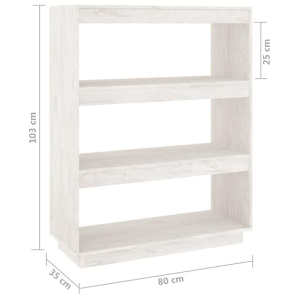 vidaXL bogreol/rumdeler 80x35x103 cm massivt fyrretræ hvid