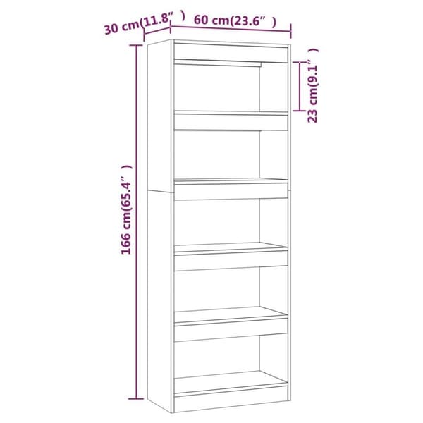 vidaXL bogskab/rumdeler 60x30x166 cm spånplade grå sonoma-eg