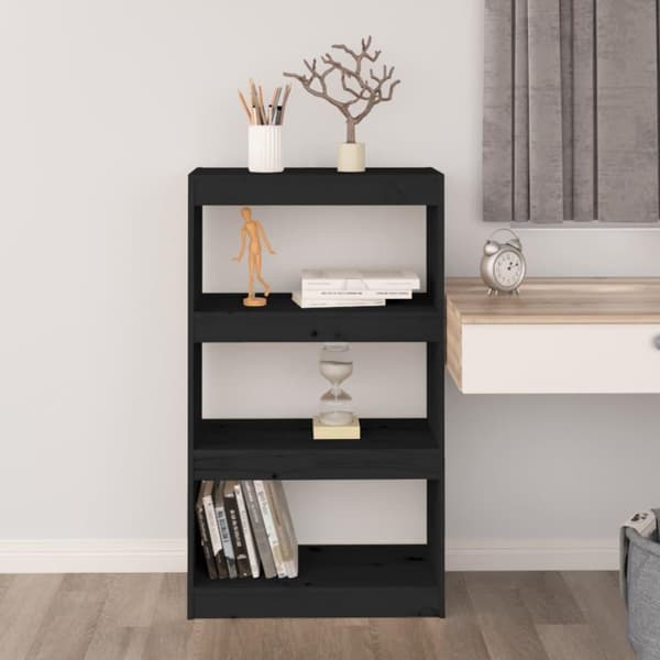 vidaXL bogreol/rumdeler 60x30x103,5 cm massivt fyrretræ sort