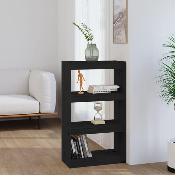 vidaXL bogreol/rumdeler 60x30x103,5 cm massivt fyrretræ sort