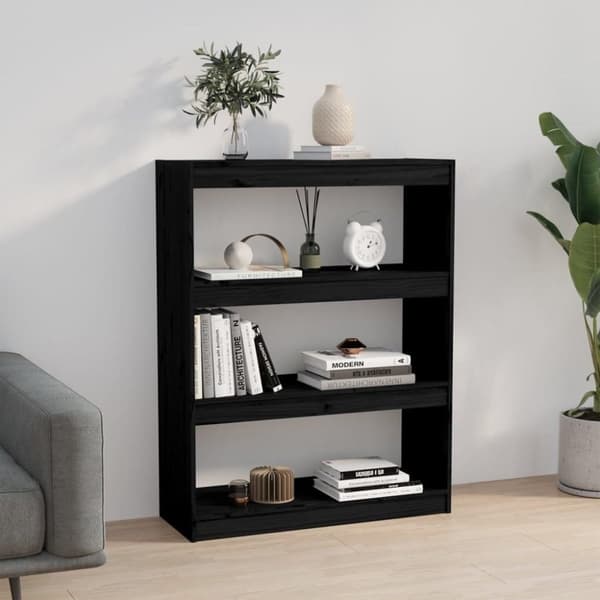 vidaXL bogreol/rumdeler 80x30x103,5cm massivt fyrretræ sort
