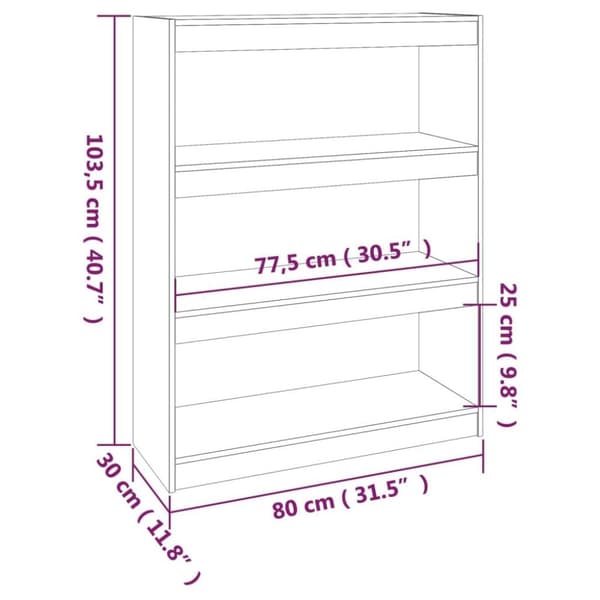 vidaXL bogreol/rumdeler 80x30x103,5cm massivt fyrretræ sort