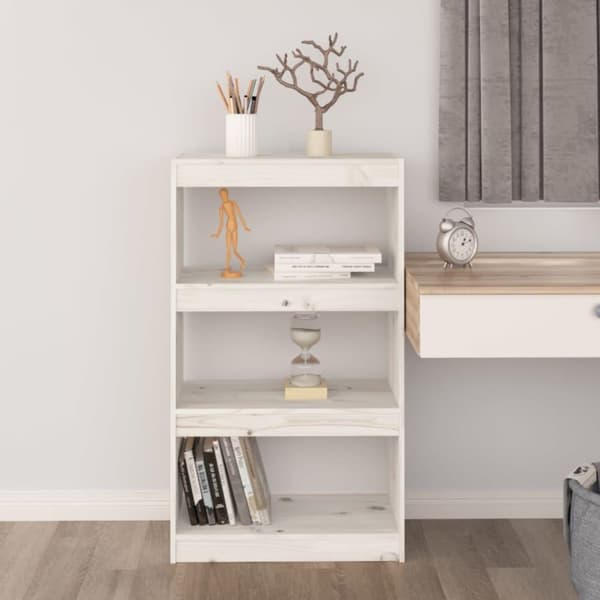 vidaXL Bokhylle/romdeler hvit 60x30x103,5 cm heltre furu