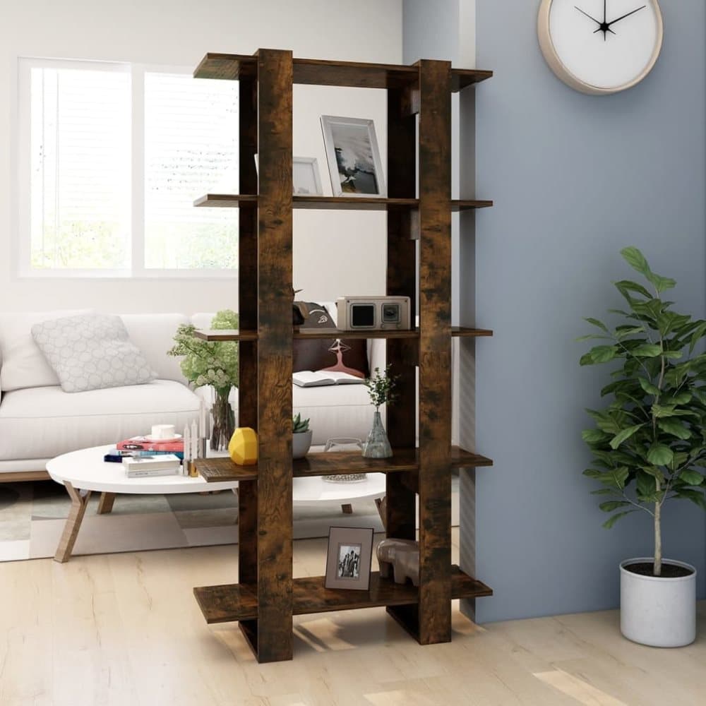 vidaXL Bokhylla/Rumsavdelare rökfärgad ek 80x30x160 cm spånskiva