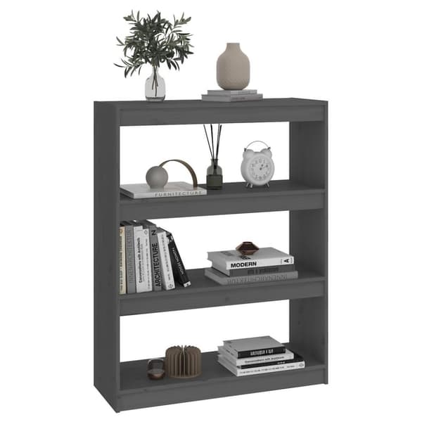 vidaXL bogreol/rumdeler 80x30x103,5 cm massivt fyrretræ grå
