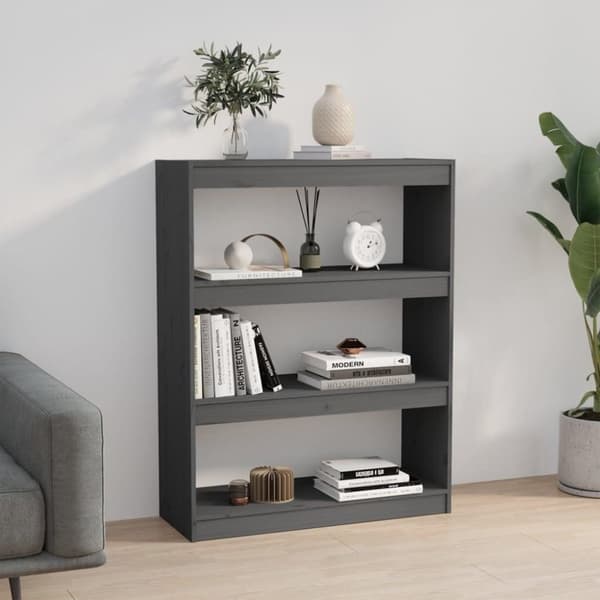 vidaXL bogreol/rumdeler 80x30x103,5 cm massivt fyrretræ grå