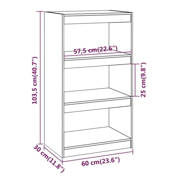 vidaXL bogreol/rumdeler 60x30x103,5 cm fyrretræ gylden brun