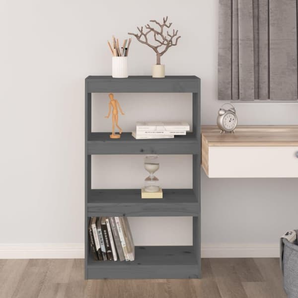 vidaXL Bokhylla/rumsavdelare grå 60x30x103,5 cm massiv furu