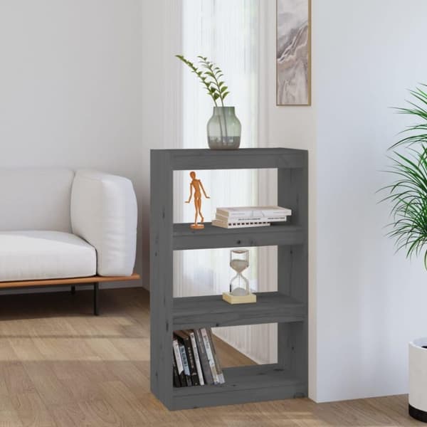 vidaXL Bokhylla/rumsavdelare grå 60x30x103,5 cm massiv furu